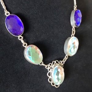 Spectacular 5 stone Rainbow Fire Topaz silver necklace 20" Vi…